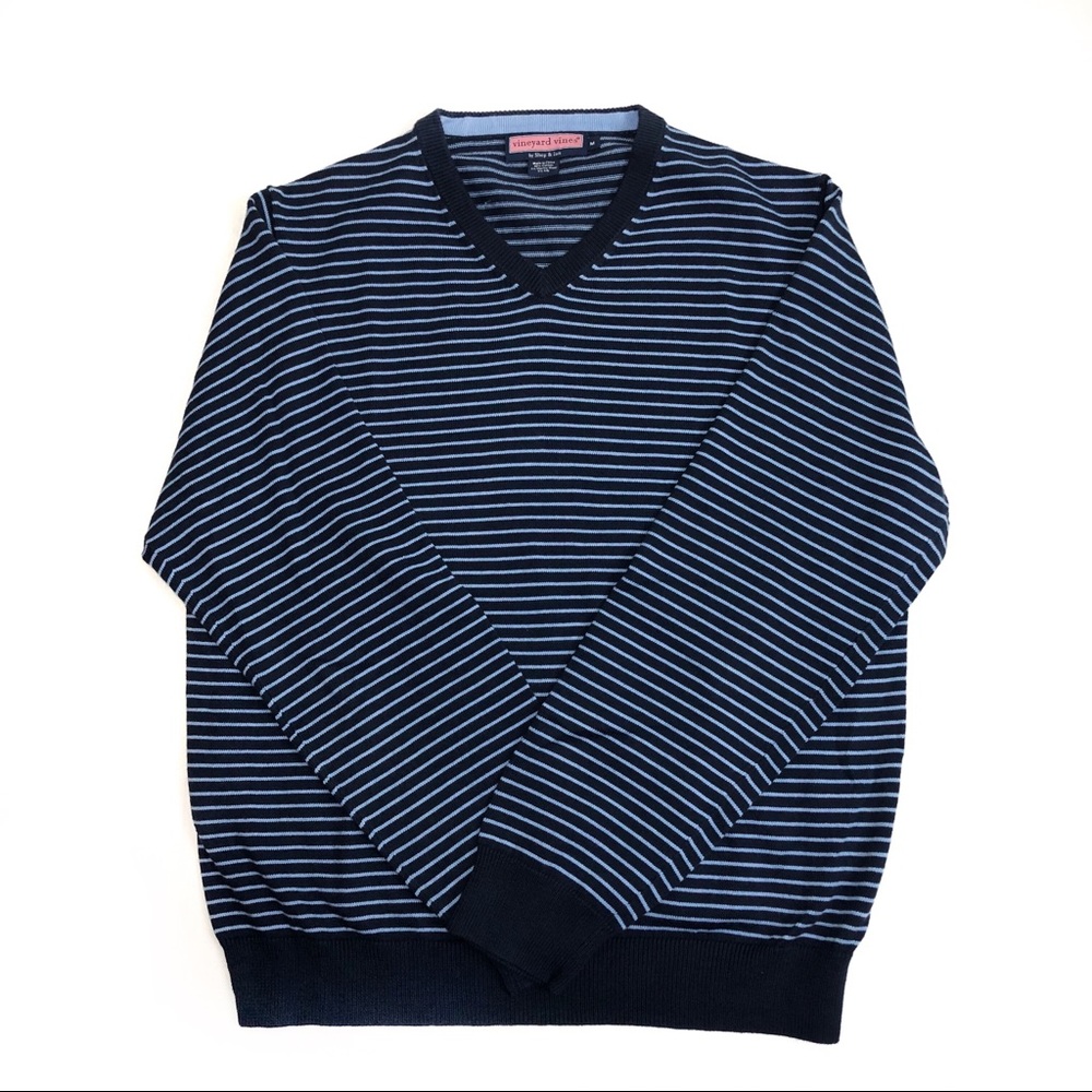 Vineyard Vines  Blue Striped V Neck Sweater size M